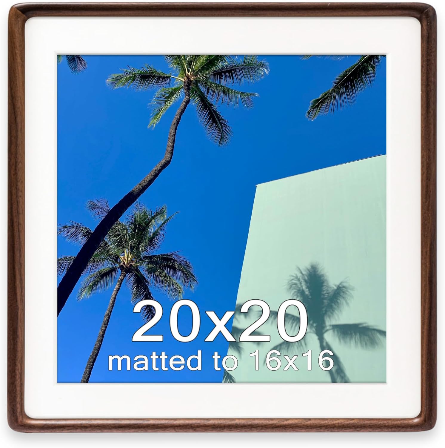 20x20 Square Frame, Solid Walnut Wood Poster Frame with Mat for 16x16 or 20x20 without Mat, Rounded Corner Walnut Wooden Frame, Gallery Wall Frames for Art